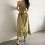 Spaghetti Strap V-Neck Ruched Plain Maxi A-Line Dress