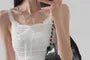 Spaghetti Strap Scoop Neck Plain Lace Trim Ruched Camisole Top