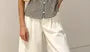 Short Sleeve Square Neck Lace Panel Slim-Fit Blouse