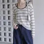 Set: Long-Sleeve Striped Top + Halter Neck Crop Top