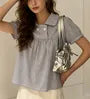 Puff Sleeve Peter Pen Collar Gingham Loose-Fit Blouse