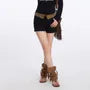 High Waist Color-Block Fringe Shorts