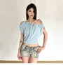 Short-Sleeve Off Shoulder Plain Ruched Crop Top