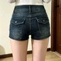 Mid Waist Washed Denim Shorts