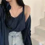 Set: Long-Sleeve Plain Shirt + V-Neck Camisole Top