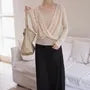Set: Long-Sleeve V-Neck Plain Knit Top + Camisole Top
