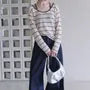 Set: Long-Sleeve Striped Top + Halter Neck Crop Top
