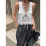 Sleeveless V-Neck Lace Trim Plain Crop Top