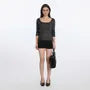 Elbow Sleeve Scoop Neck Polka Dot Slim-Fit T-Shirt