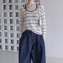 Set: Long-Sleeve Striped Top + Halter Neck Crop Top