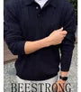 Long-Sleeve Cable Knit Plain Polo Shirt