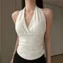 Halter V-Neck Plain Slim-Fit Tank Top