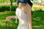 Spaghetti Strap Plain Drawstring Mini A-Line Dress