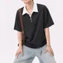 Mock Two-Piece Short-Sleeve Contrast Collar Half-Zip Polo Shirt