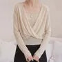 Set: Long-Sleeve V-Neck Plain Knit Top + Camisole Top