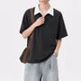 Mock Two-Piece Short-Sleeve Contrast Collar Half-Zip Polo Shirt