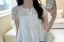 Short-Sleeve Notch Neck Plain Flowy Blouse