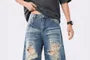 Mid Rise Washed Distressed Wide Leg Jeans