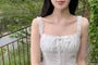 Spaghetti Strap Square Neck Plain Ruffle Trim Midi A-Line Dress