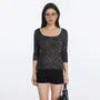 Elbow Sleeve Scoop Neck Polka Dot Slim-Fit T-Shirt