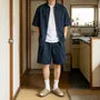 Pleated Denim Shorts