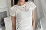 Short-Sleeve Scoop Neck Mock Two Piece Lace Trim T-Shirt