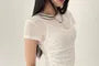 Short-Sleeve Scoop Neck Mock Two Piece Lace Trim T-Shirt
