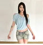 Short-Sleeve Off Shoulder Plain Ruched Crop Top