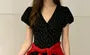 Puff Sleeve V-Neck Polka Dot Slim-Fit Mini A-Line Dress