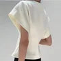 Short-Sleeve V-Neck Plain Single Button Blouse