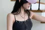 Spaghetti Strap Scoop Neck Plain Studded Crop Camisole Top