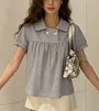 Puff Sleeve Peter Pen Collar Gingham Loose-Fit Blouse