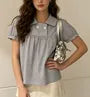 Puff Sleeve Peter Pen Collar Gingham Loose-Fit Blouse