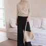 Set: Long-Sleeve V-Neck Plain Knit Top + Camisole Top