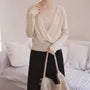 Set: Long-Sleeve V-Neck Plain Knit Top + Camisole Top