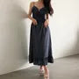Spaghetti Strap V-Neck Ruched Plain Maxi A-Line Dress