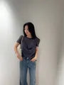 Set: Short-Sleeve Crewneck Plain Top + Halter Neck Crop Top