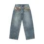 Washed Camouflage-Panel Straight-Cut Jeans