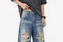 Mid Rise Washed Distressed Wide Leg Jeans