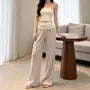 High Waist Two Tone Loose Fit Straight Leg Pants