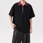 Short-Sleeve Contrast Collar Half-Zip Polo Shirt
