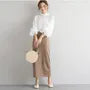 Ruffle Trim 3/4-Sleeve Mock Neck Plain Lace Panel Blouse