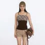 Square-Neck Plaid Color-Block Slim-Fit Camisole Top