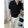 Short-Sleeve Plain Knit Polo Top