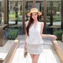 Set: Sleeveless V-Neck Plain Top + Mini Skirt