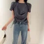 Set: Short-Sleeve Crewneck Plain Top + Halter Neck Crop Top