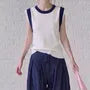 Sleeveless Crewneck Two Tone Knit Top