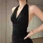 Halter V-Neck Plain Slim-Fit Tank Top