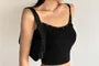 Spaghetti Strap Scoop Neck Studded Plain Crop Camisole Top