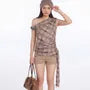 Cowl Neck Plaid Distressed Tank Top